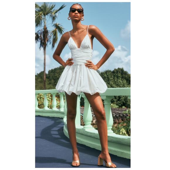 STAUD Loren Ruched Taffeta Mini Dress Size 4 - Picture 1 of 13